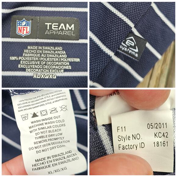 Chicago Bears Polo NFL Team Shirt Size XL Navy Blue White Stripe Orange Logo - Picture 4 of 8